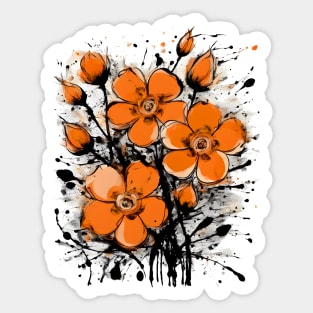 Orange Flowers Painting Street Art Style Sticker